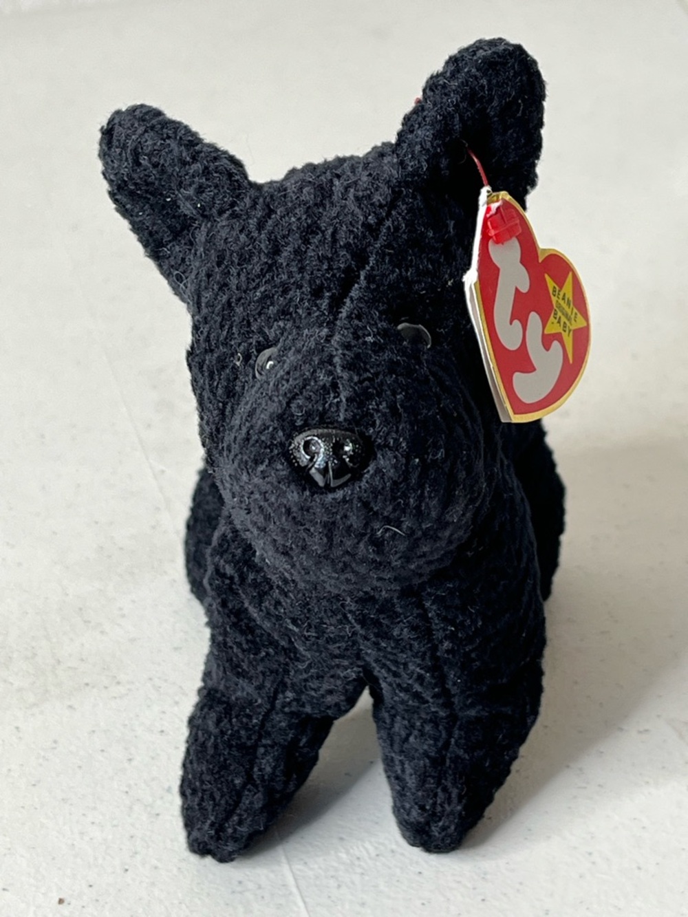 Ty “ Scottie”. Black Dog Plush with Heart Tag 1996 PVC